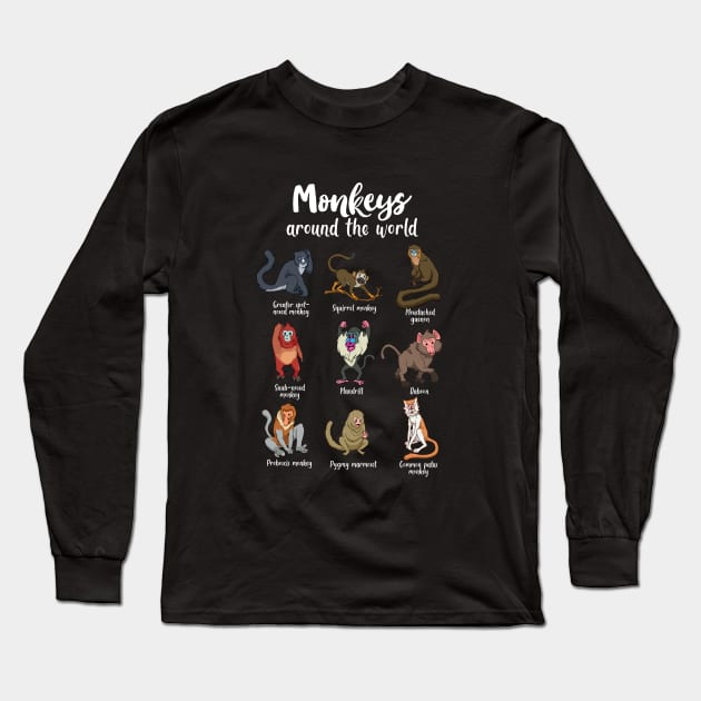 Many species of monkeys - types of monkeys Long Sleeve T-Shirt by Modern Medieval Design